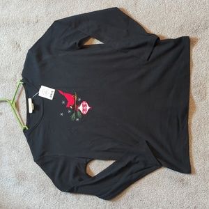 Women's long sleeve shirt (black with Holiday Cardinal) size Large
